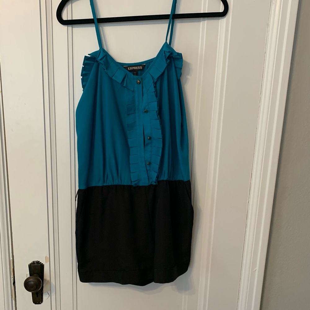 Teal and black Ruffle romper
